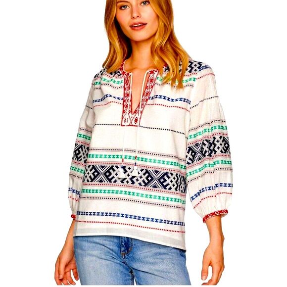 Joie Jenollina Embroidered Cotton Peasant Shirt Top Sz XS/S - Picture 8 of 9